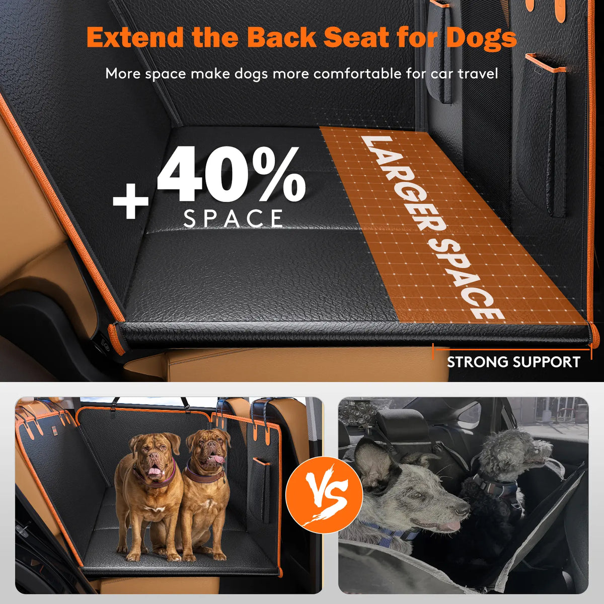 MIXJOY Waterproof Hard Bottom Dog Car Seat Cover and Folding Bed for Travel, Supports Pets up to 400 lbs