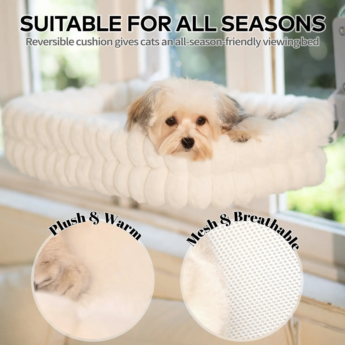 Premium Folding Cat Hammock for Windows - Cordless, Machine Washable, Durable Metal Frame with Strong Suction Cups, Ideal Cat and Small Dog Perch