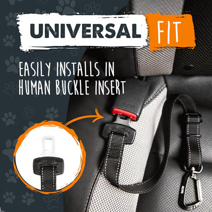 Dog Car Seat Belt | Universal Pet Safety Restraint, Crafted from Human-Grade Seatbelt Material with All-Metal Hardware and Adjustable Length. Exceeds Safety Standards for Optimal Canine Security (Black)