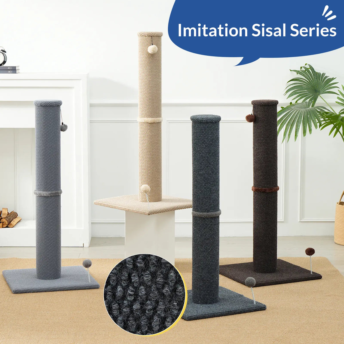 Made4Pets Indoor Cat Sisal Scratching Post - 41.73" Height, Sturdy Base, Replaceable Spring Toy, Compact Design for Nail Health