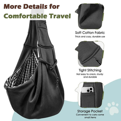 Pawaboo Pet Carrier Sling - Adjustable Padded Shoulder Strap for Small Dogs and Cats, Includes Front Zipper Pocket and Safety Belt, Machine Washable Design