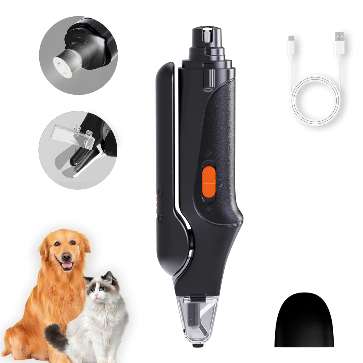Catpick 2-in-1 Rechargeable Pet Grooming Paw Trimmer and Nail File Set with LED Light and Low-Noise Motor for Safe Claw Trimming in Dogs and Cats of All Sizes
