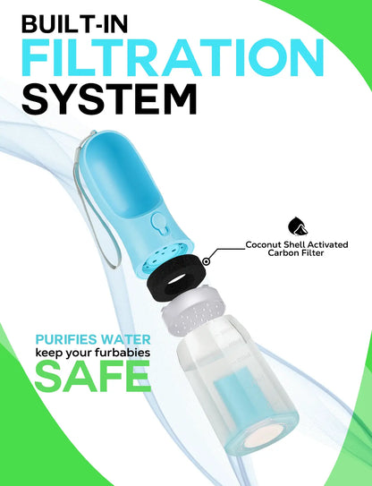 3-in-1 BPA-Free Pet Water Bottle - 20 oz Spill-Proof Design with Built-In Filtration, Food Storage, and Poop Bag Holder for Convenient Travel and Hiking Use