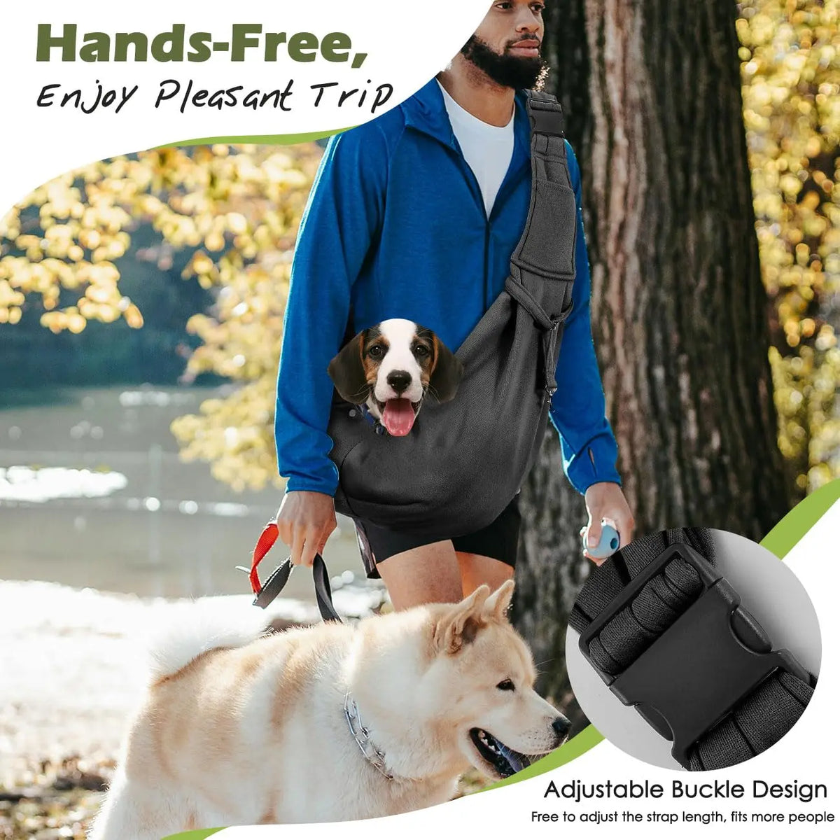 Pawaboo Pet Carrier Sling - Adjustable Padded Shoulder Strap for Small Dogs and Cats, Includes Front Zipper Pocket and Safety Belt, Machine Washable Design