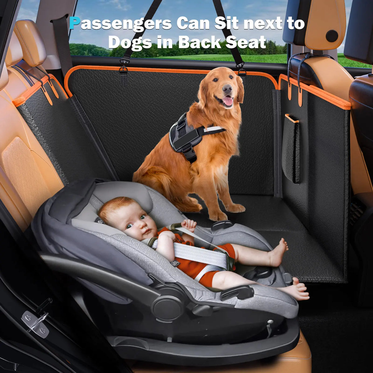 MIXJOY Waterproof Hard Bottom Dog Car Seat Cover and Folding Bed for Travel, Supports Pets up to 400 lbs