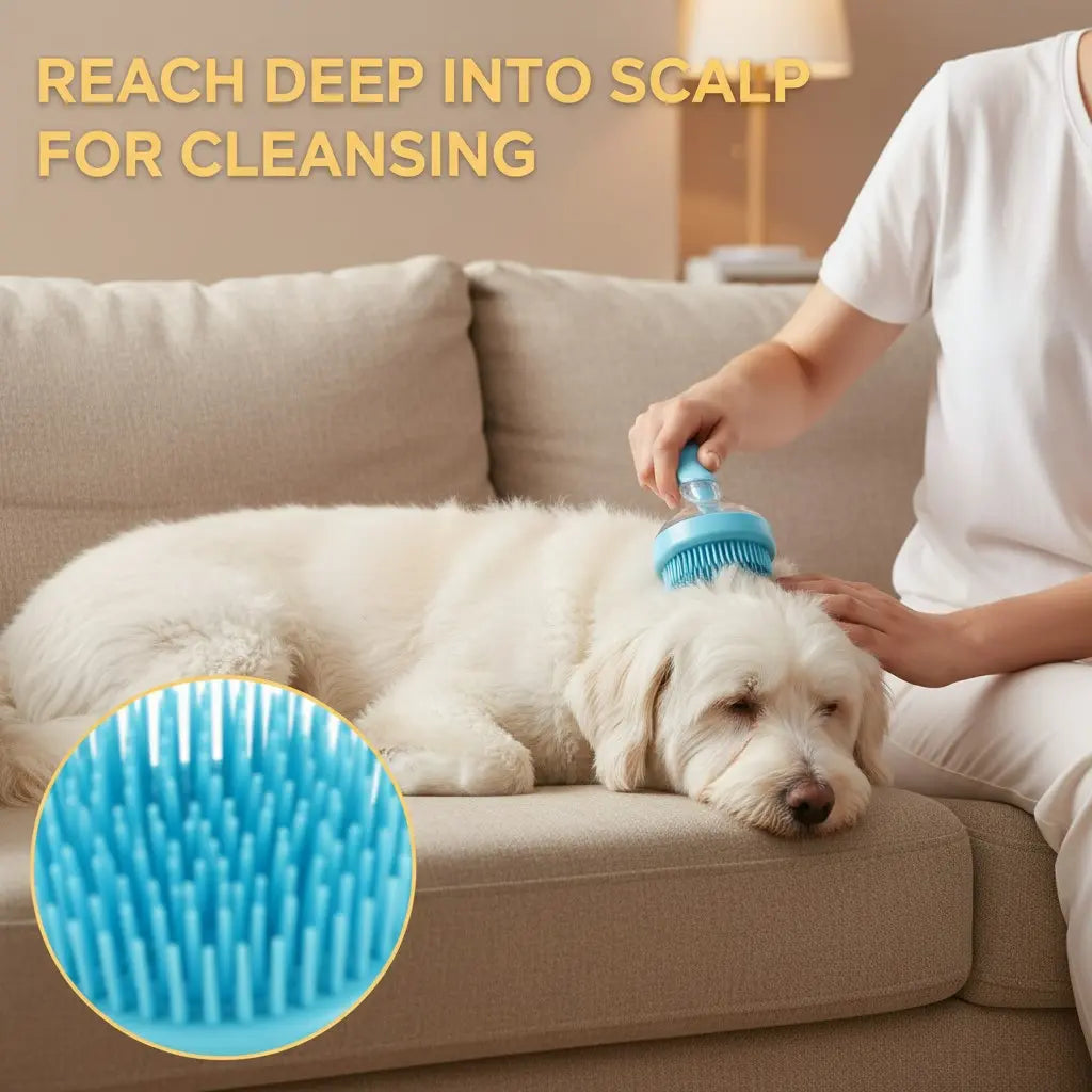 2026 2-in-1 Pet Bath and Grooming Deshedding Brush with Integrated Soap Dispenser, 8in x 3in x 4in, Gentle Massage Tool for Dogs and Cats, Enhances Hair Care and Bathing Experience, Promotes Blood Circulation