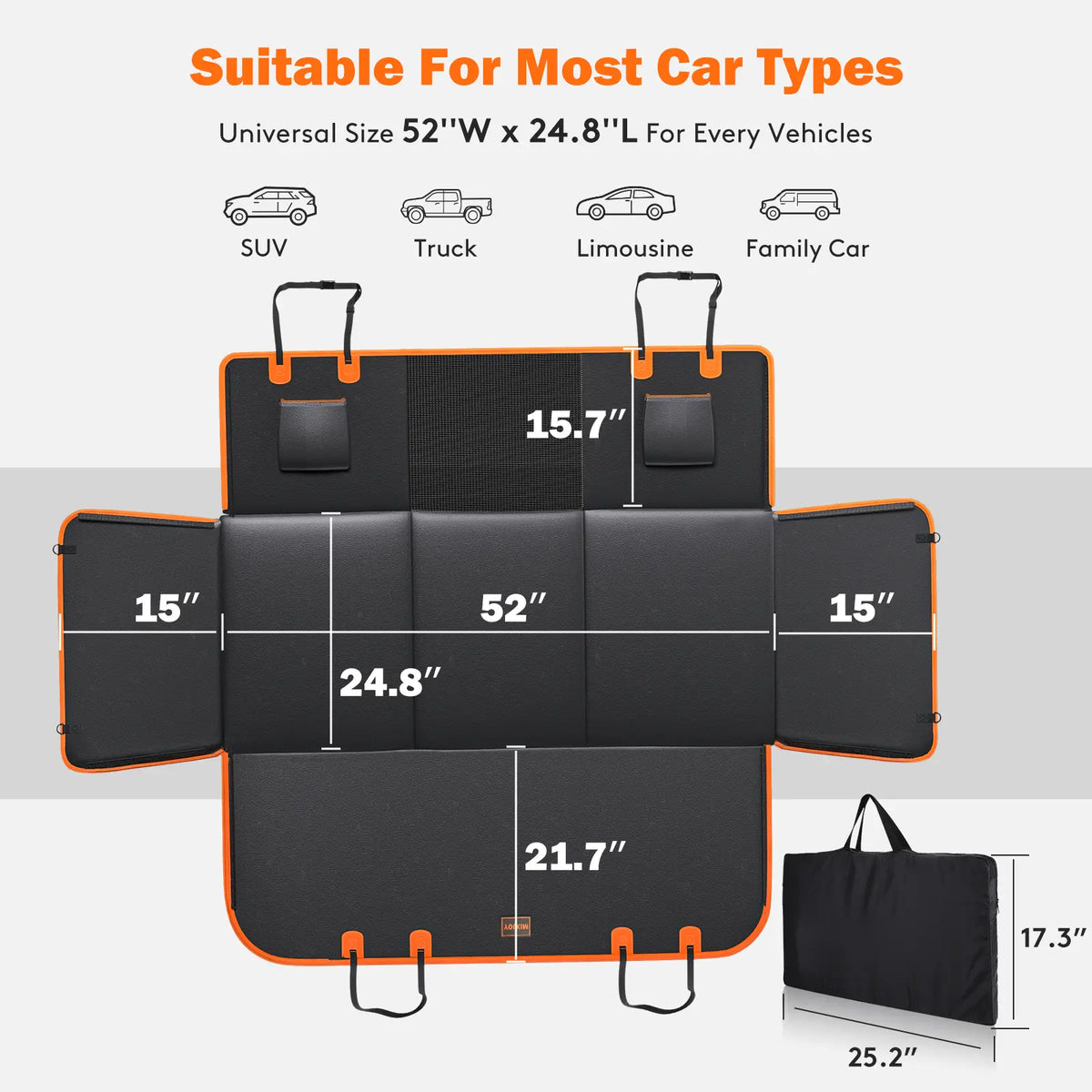 MIXJOY Waterproof Hard Bottom Dog Car Seat Cover and Folding Bed for Travel, Supports Pets up to 400 lbs