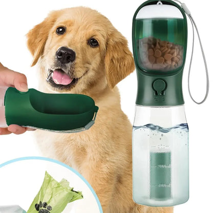 3-in-1 BPA-Free Pet Water Bottle - 20 oz Spill-Proof Design with Built-In Filtration, Food Storage, and Poop Bag Holder for Convenient Travel and Hiking Use