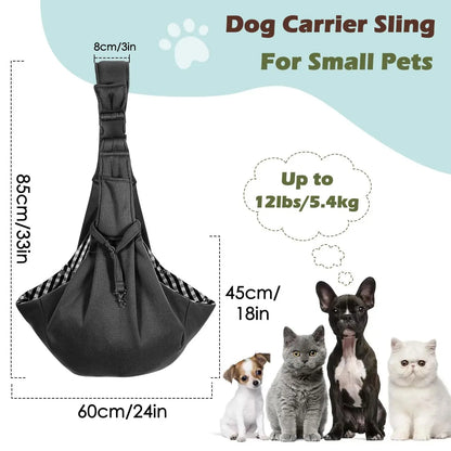 Pawaboo Pet Carrier Sling - Adjustable Padded Shoulder Strap for Small Dogs and Cats, Includes Front Zipper Pocket and Safety Belt, Machine Washable Design