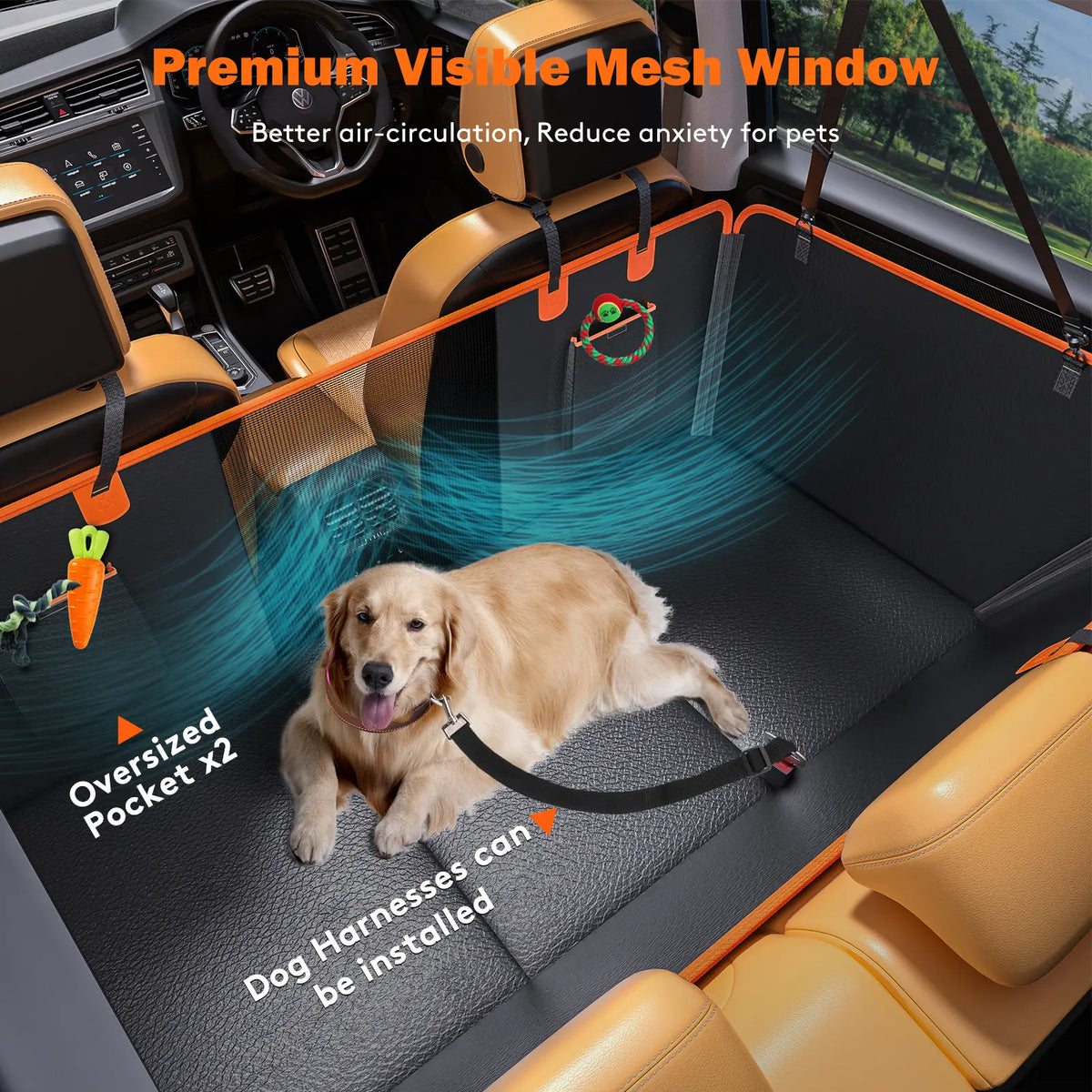 MIXJOY Waterproof Hard Bottom Dog Car Seat Cover and Folding Bed for Travel, Supports Pets up to 400 lbs