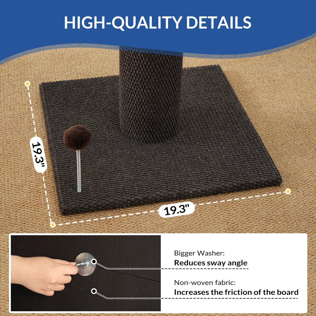 Made4Pets Indoor Cat Sisal Scratching Post - 41.73" Height, Sturdy Base, Replaceable Spring Toy, Compact Design for Nail Health