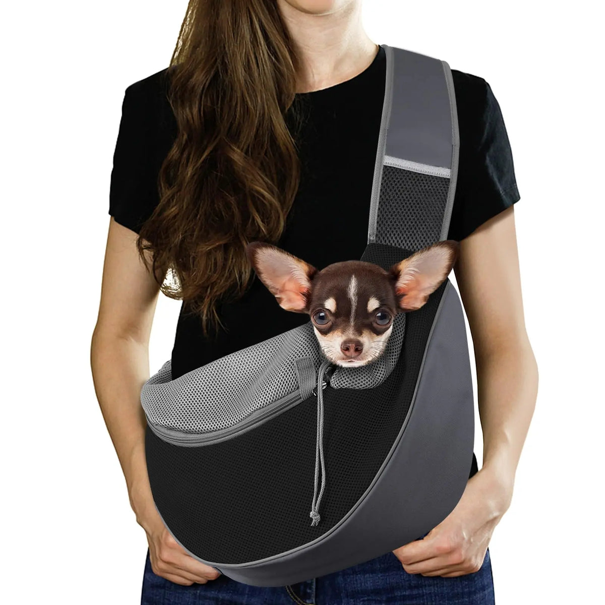 Pawaboo Pet Carrier Sling - Adjustable Padded Shoulder Strap for Small Dogs and Cats, Includes Front Zipper Pocket and Safety Belt, Machine Washable Design