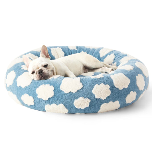 Lesure Jacquard Donut Dog Bed - Unique Design Pattern, Stylish Home Decor Gift for Pets, Machine Washable Cover