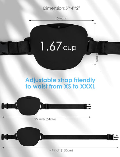 Dog Treat Pouch with Training Clicker and Enhanced Magnetic Closure, 1.67 Cup Silicone Fanny Pack with Waist Belt for Pet Training and Walking (Black)