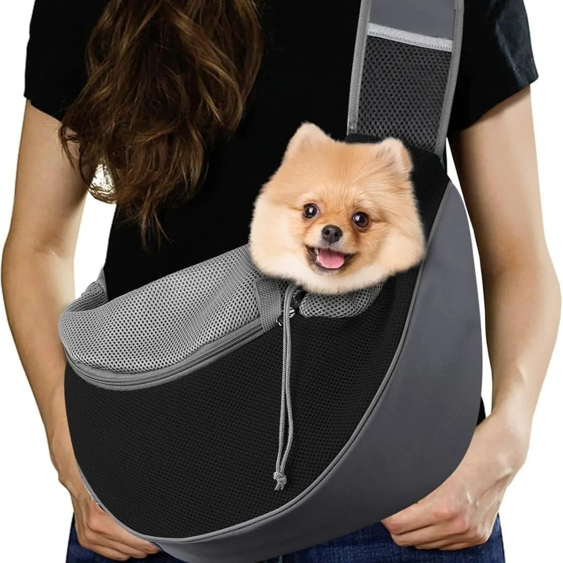 Pawaboo Pet Carrier Sling - Adjustable Padded Shoulder Strap for Small Dogs and Cats, Includes Front Zipper Pocket and Safety Belt, Machine Washable Design