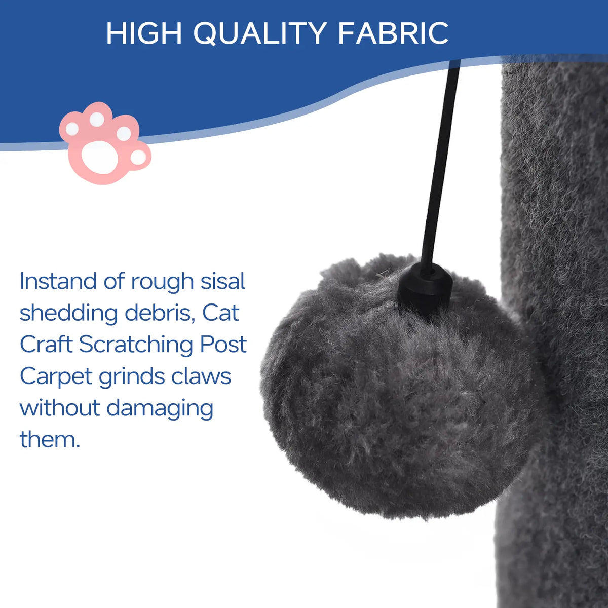 Made4Pets Indoor Cat Sisal Scratching Post - 41.73" Height, Sturdy Base, Replaceable Spring Toy, Compact Design for Nail Health
