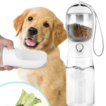3-in-1 BPA-Free Pet Water Bottle - 20 oz Spill-Proof Design with Built-In Filtration, Food Storage, and Poop Bag Holder for Convenient Travel and Hiking Use